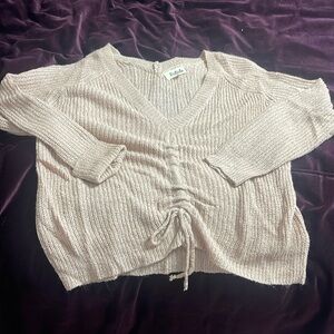 Listicle sz small sweater V front and back, front cinch dusty rose color